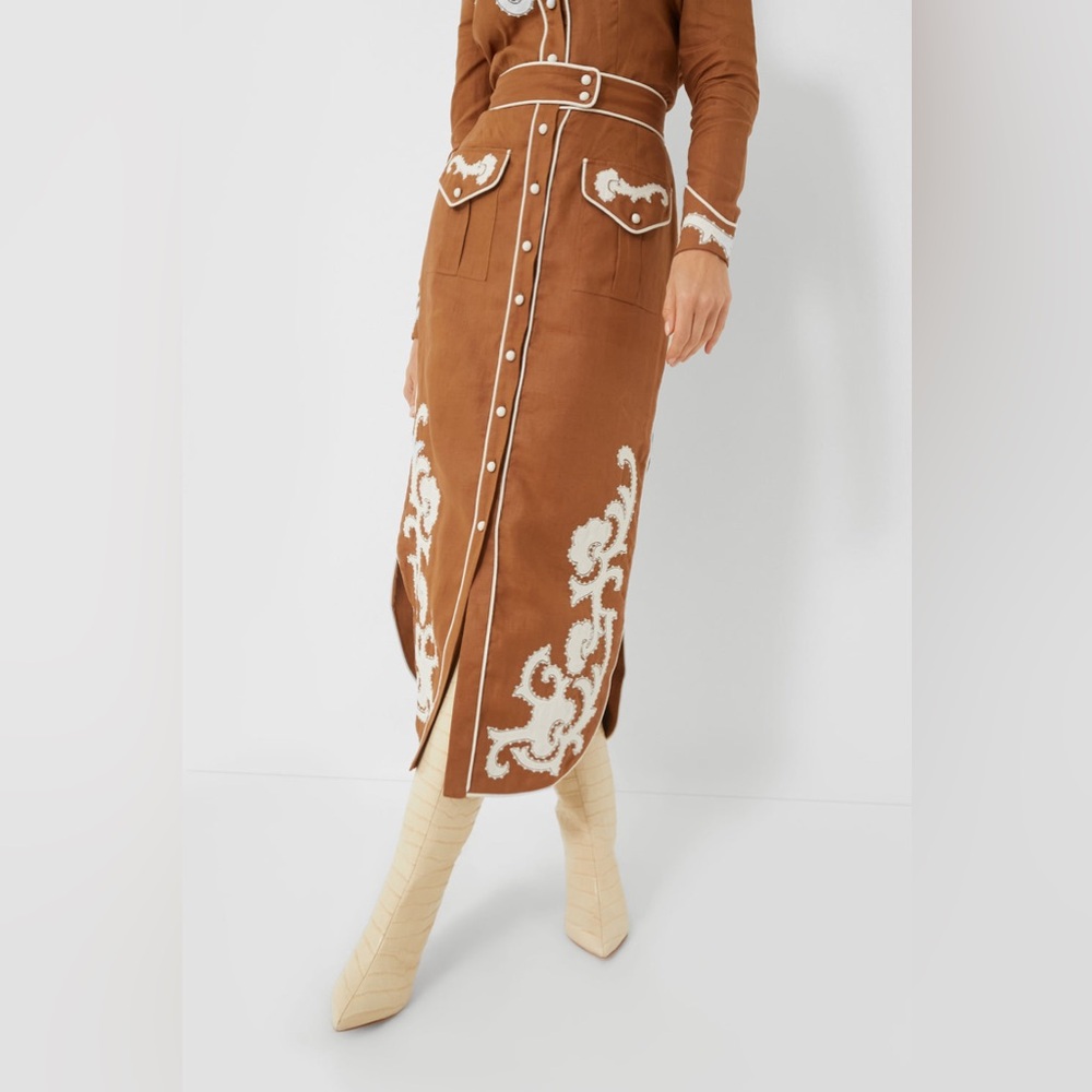 Beulah Style Tobacco Ruby Appliqué Skirt | ALEMAIS Inspired | Maxi Skirt